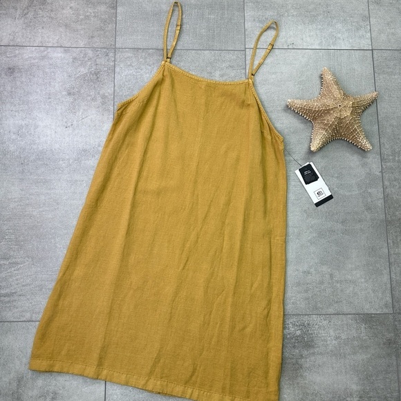 🔆 RIP CURL🔆 WOMEN'S PREMIUM LINEN SLIP DRESS GOLD COVER UP SUMMER - Picture 2 of 10